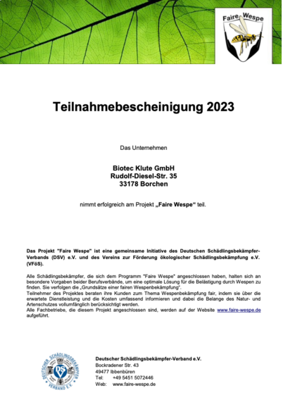 Biotec-Klute_Teilnehmerbescheinigung_Faire-Wespe_2023